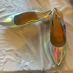 J Crew metallic sling back flats